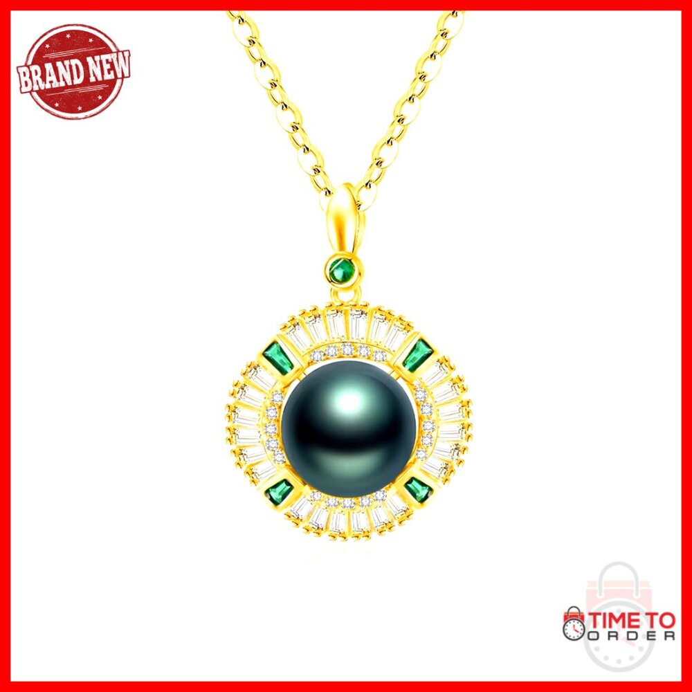 18k Gold Plated Sterling Silver Tahitian Pearl Pendant Necklace 18 Inch
